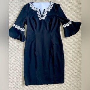 Talbots Black Dress with White Flower Trim Size 6